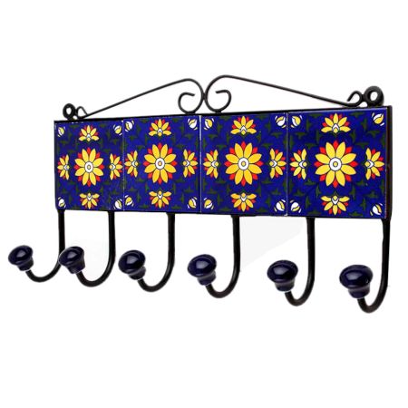 Blue Floral Ceramic Tiles Hooks-457